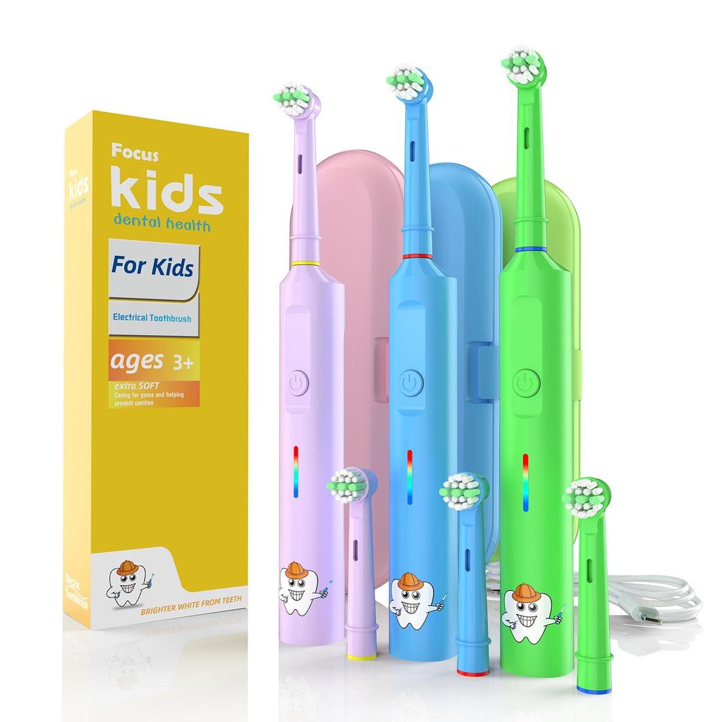 Children's Electric Toothbrush with 360° Rotation, Rechargeable, Suitable for Ages 3-12, and Adults.