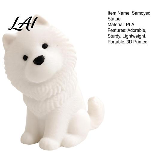 Desktop Animal Model Cute Sitting Samoyed Dog Figurine 3D Printed Smiling Puppy Statue Healing Miniature Pet Figurine Ornament for Home Car