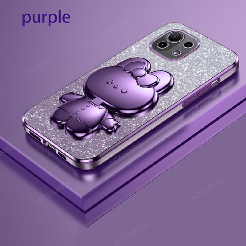 Cute 3D Rabbit Makeup Mirror Stand Plating Soft Case For Xiaomi Mi 11 Lite 5g Ne 12 Pro 12x 12s Protect Back Cover Mi11lite Mi11