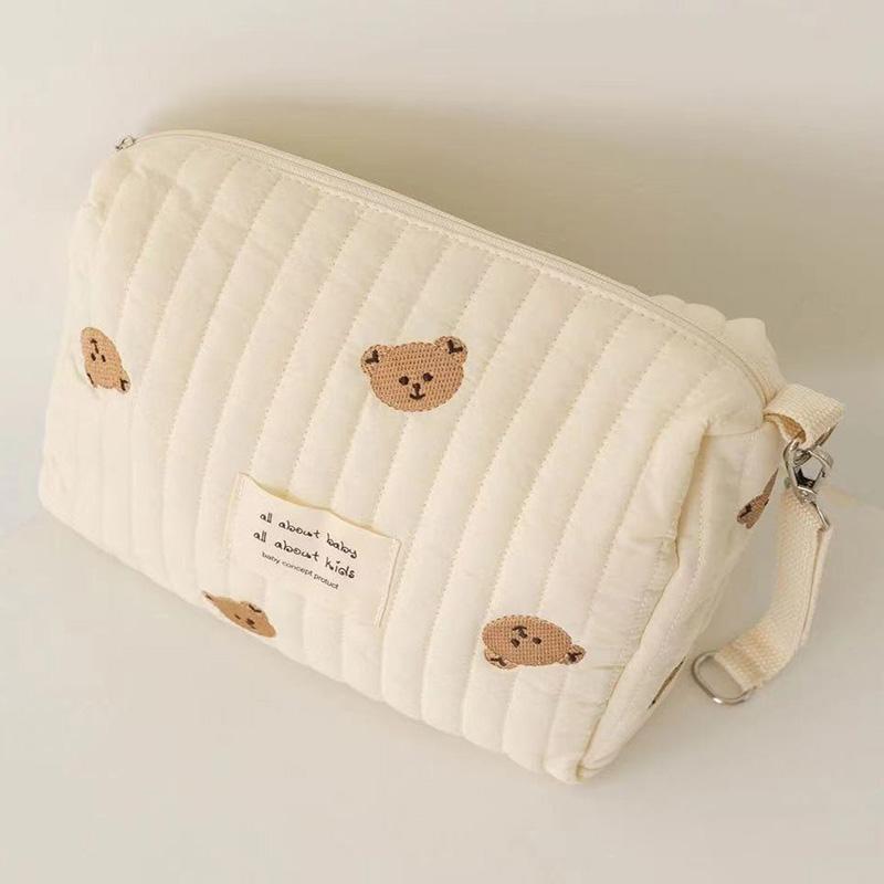 Portable Travel Embroidered Cotton Diaper Bag with Zipper New Mother Trolley Hanging Bag Baby Trolley Hanging Diaper Bag