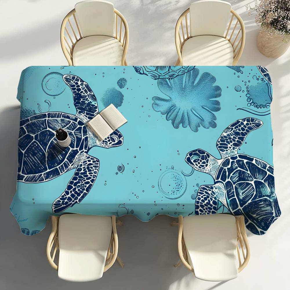 Tropical Blue Turtle Pattern Table Cloth Party Decor Dining Room Home Kitchen Patios Waterproof Stain-Proof Table Cloth