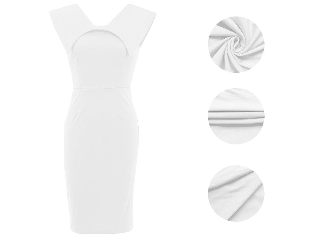 Women's Summer Sleeveless Square Neck Office Dress with Back Zipper and Skirt Slit