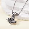 Retro Nordic Viking Series Thor's Hammer Necklace Men's Trendy Cool Street Hip-Hop Long Style