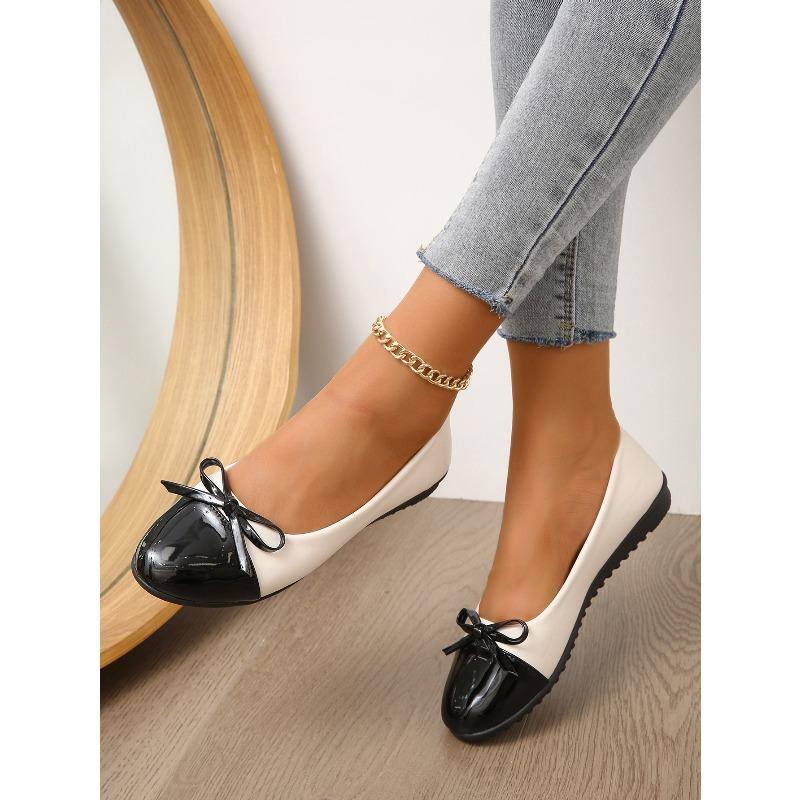 Color-blocking Bow Lazy Shoes 2025 Autumn New Flat Sole One-foot Shallow Shoe Women