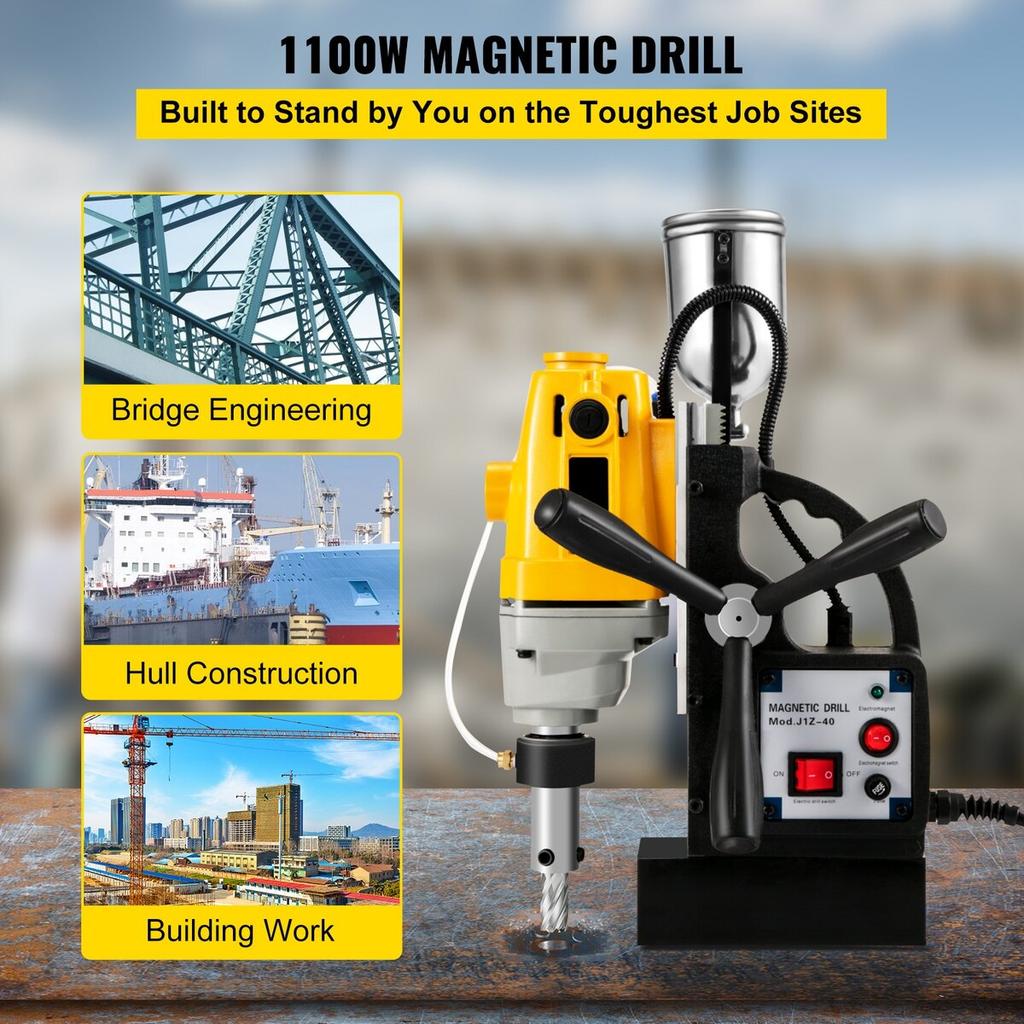 MD40 1-1/2 in. Electric Magnetic Drill Press Drilling Machine with 11PC HSS Cutter Set Precise Annular Cutter Kit Compact Switchable Evolution 1100W