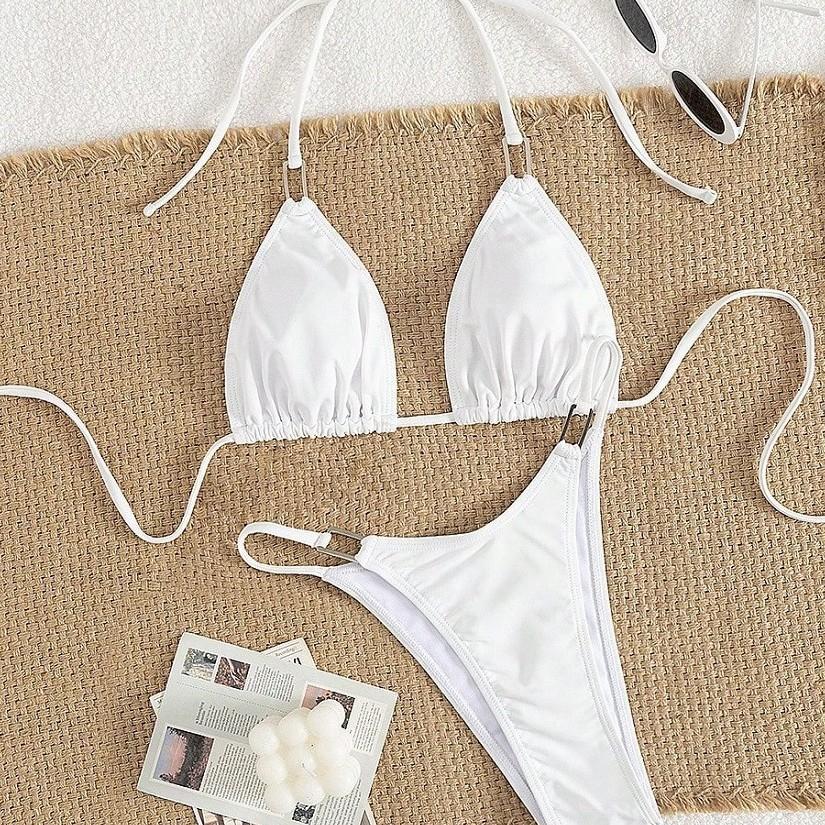 Euro-American split bikini sexy halter lace-up beach vacation bikini S