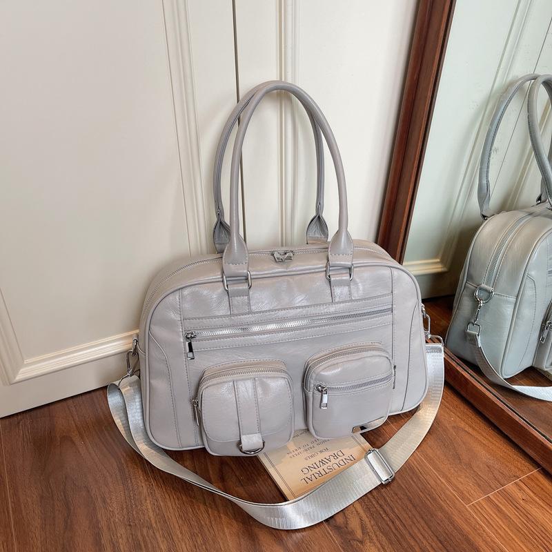 

Сумка женская повседневная, дизайн с двойным карманом, большая вместимость, портативная, повседневная, холщовая, портативная, на плечо, для хранения серый