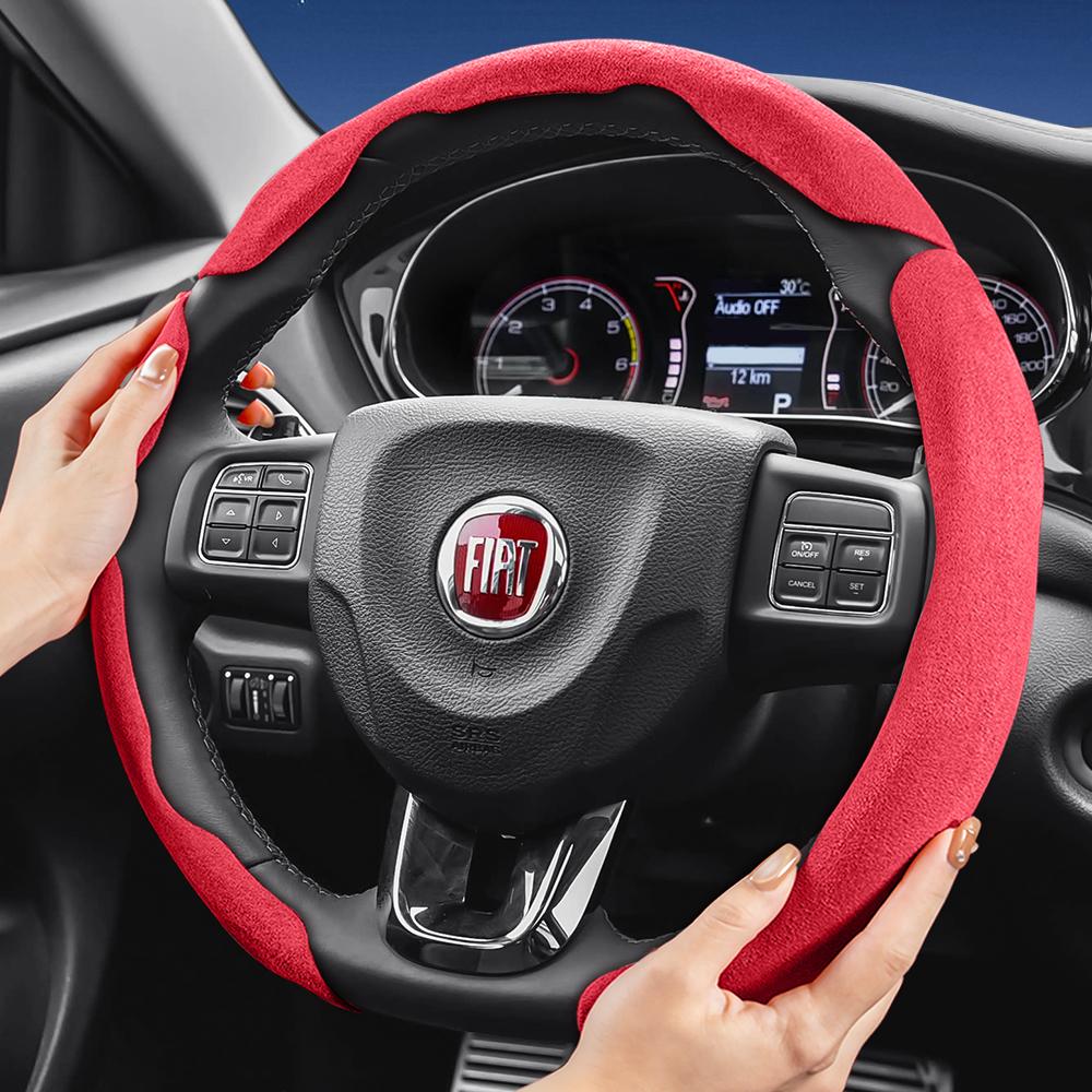 zkfan8 Suitable for Fiat Sports Suede Steering Wheel Cover, Split Snap-On Type, Non-Slip and Durable, for Models Such as 500 Panda Pandina Tipo Egea