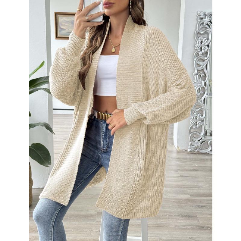 Women Casual Loose Solid V Neck Long Sleeve Knit Cardigan Sweater Outerwear