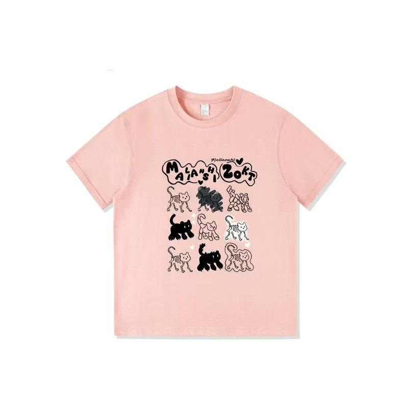 Summer New Niche Cartoon Fun Kitten Printing Design Sense Short Sleeve T-Shirt Women's Casual Loose Versatile Top