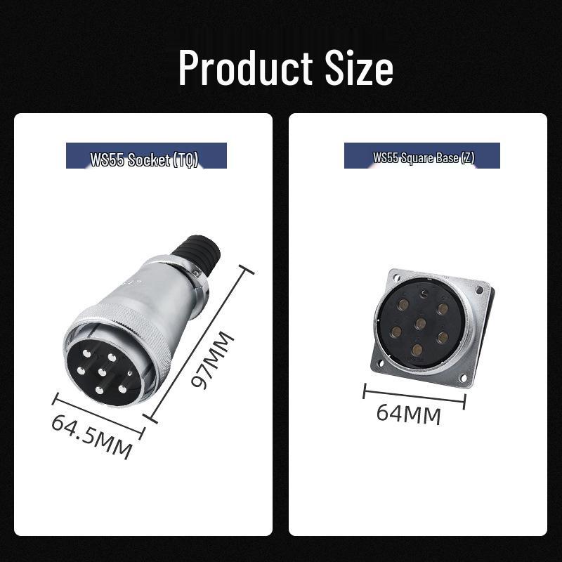 Weipu WS55 Aviation Plug: 4-core, 7-core, 40-core, 53-core, 61-core, Male Plug & TQ Female Square Socket Connector.
