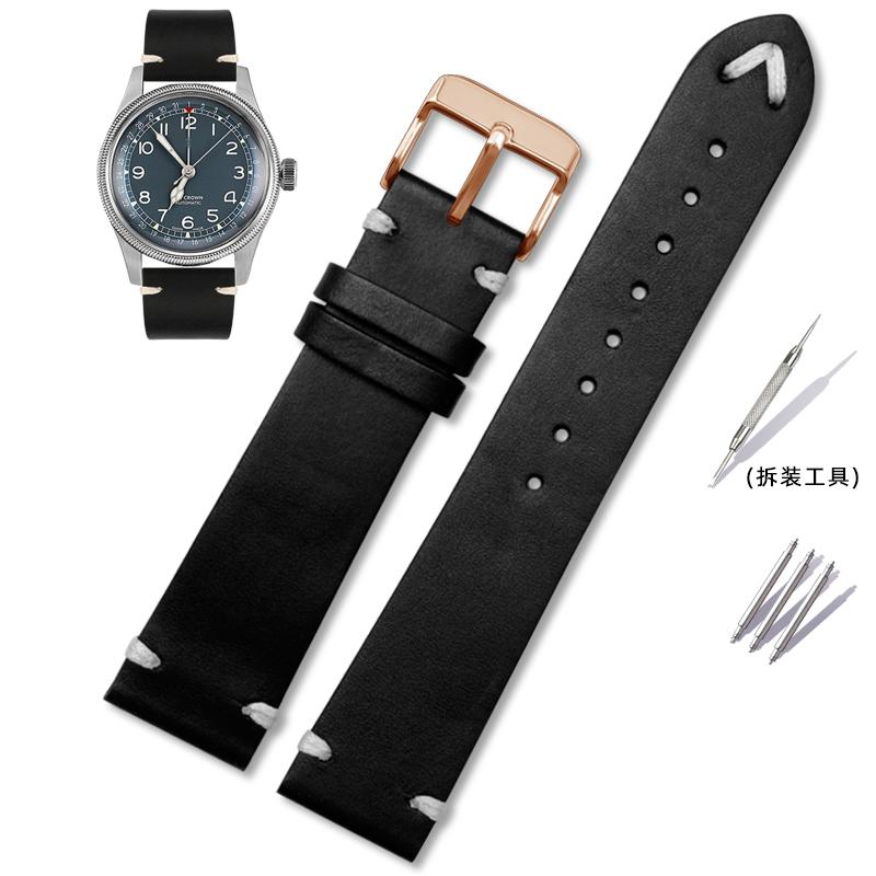 For Oris 65 Genuine Leather Strap Diving Belt Series Copper Ring Bronze Large Crown Tudor Vintage Watch Chain 18mm 20mm 22mm