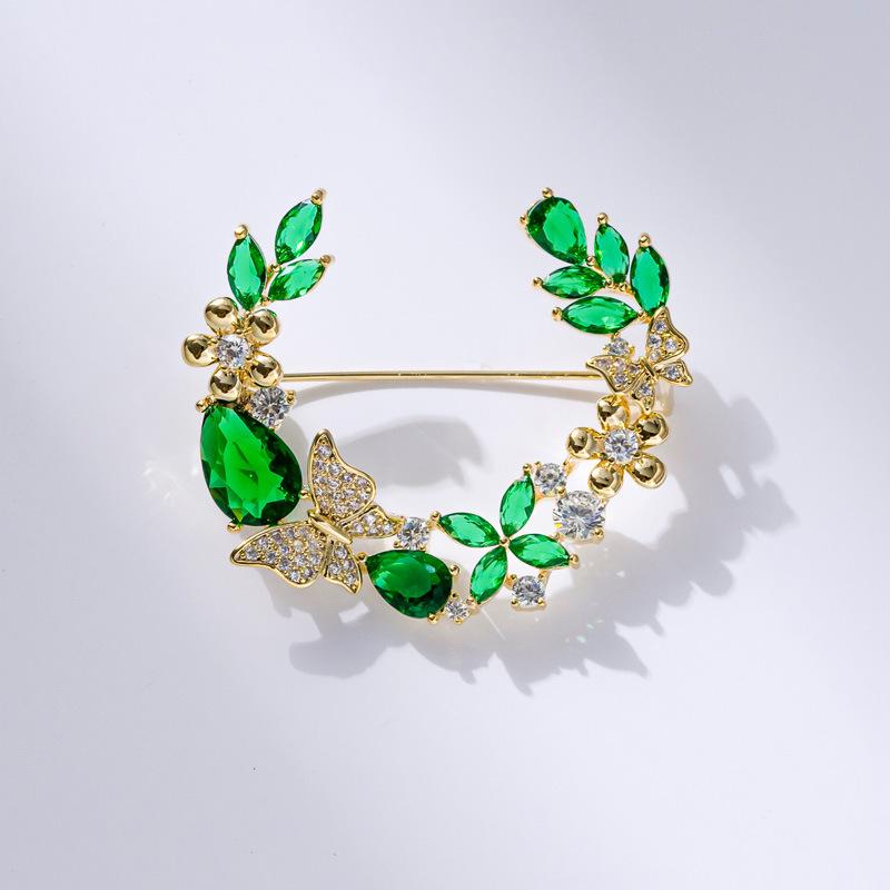 High-End Green Zirconia Butterfly Brooch for Luxury Coats