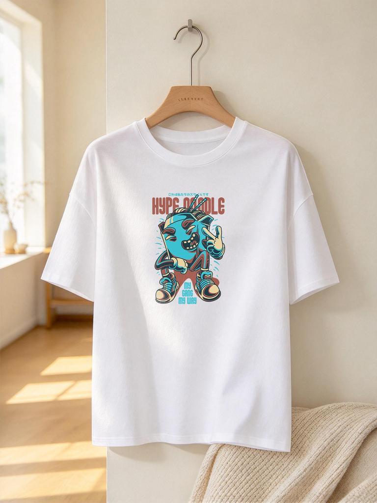 Casual Street Graphic Printed Tee Unisex Soft Comfortable Daily Wear Hip Hop Fashion Short Sleeve Top