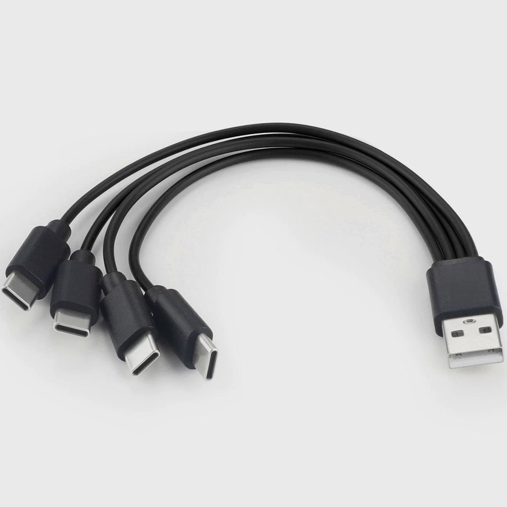 12cm/20cm Short 4 In 1 Multi USB Charging Cable 4 Ports Type-C Splitter Cord 5V 2A For Cellphones Smartphone Tablet