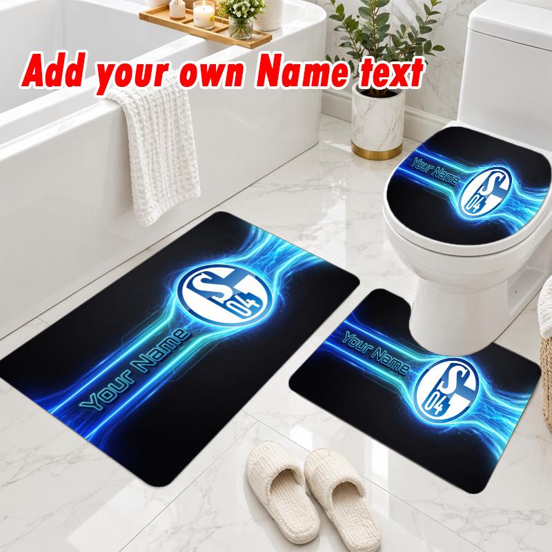 Personalized Schalke 04 FC 3Pcs Flannel Toilet Mat Set Custom Text Bathroom Rug Non Slip