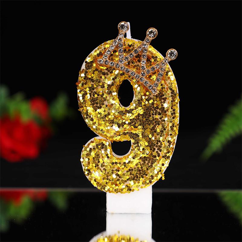 Large Gold 3D Digital Birthday Candle Crown Style Long Burning for Retirement Celebration Party Cake Decor