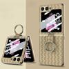 Electroplate Shell Film Weaving Ring Phone Case for Samsung Galaxy Z Flip 6 5 4 Flip6 Flip5 Flip4 Flip3 5G Fall Prevention Cover