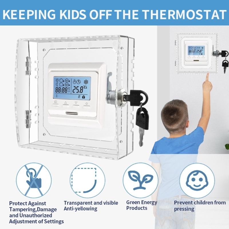 Secure Thermostat Guard Lock Box with Key Set Clear Thermostat Protector Case for Preventing Unauthorized Adjustments