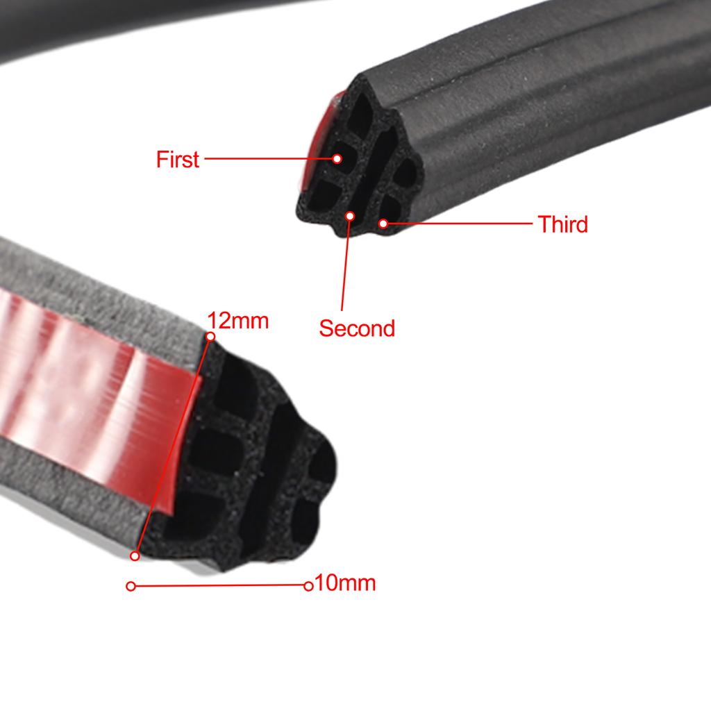 1pc 3-Layer Rubber Weatherstrip Accessories Sound Insulation Car Door Seal Strips Seal Strip Black Sound Insulation Weatherstrip