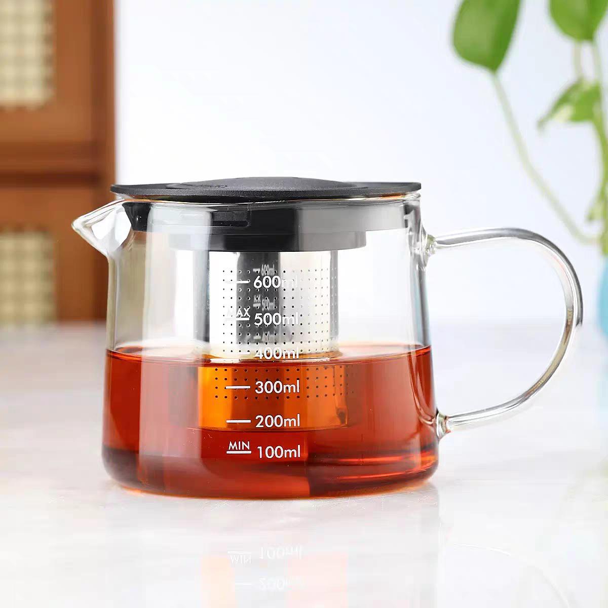 High-Capacity Borosilicate Glass Tea Pot with Infuser for Flower and Bubble Tea 1000ML