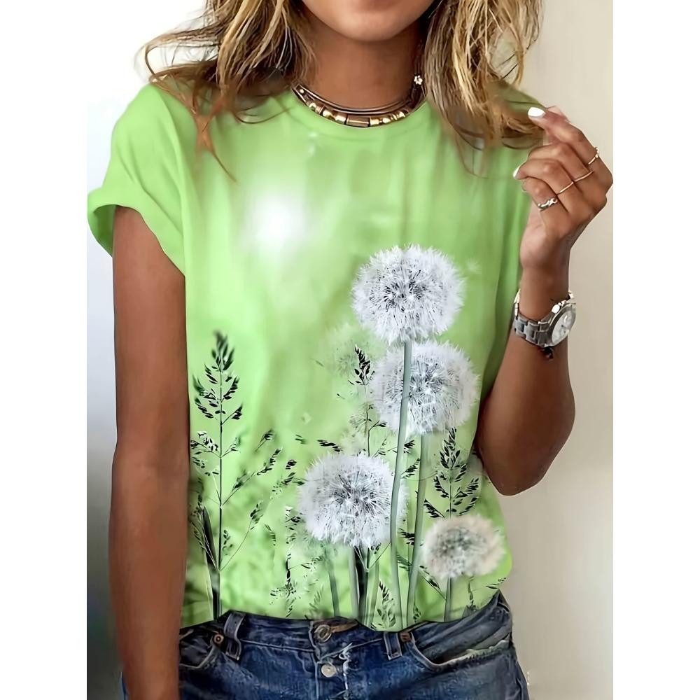2026 New Women 3D Dandelion Graphics Print T-Shirts Fashion Casual Clothes Short Sleeves Top Summer Tees O-Neck Women's Clothing