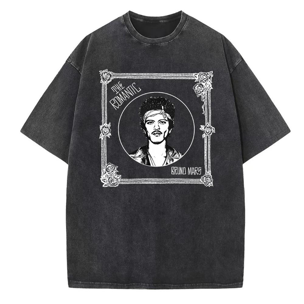 Fashion Hip Hop Clothes Bruno Mars The Romantic Tour 2026 Gewassen Oversized Y2k T-shirt Mannen Vrouwen Hip Hop Korte Mouw Casual Los T-shirt Dames Heren Kleding S veelkleurig