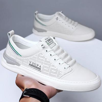 Kleine weiße Schuhe Herren Sommer 2024 Herren Freizeitlederschuhe Ein Pedal Mode Hohl Atmungsaktiv Board Schuhe