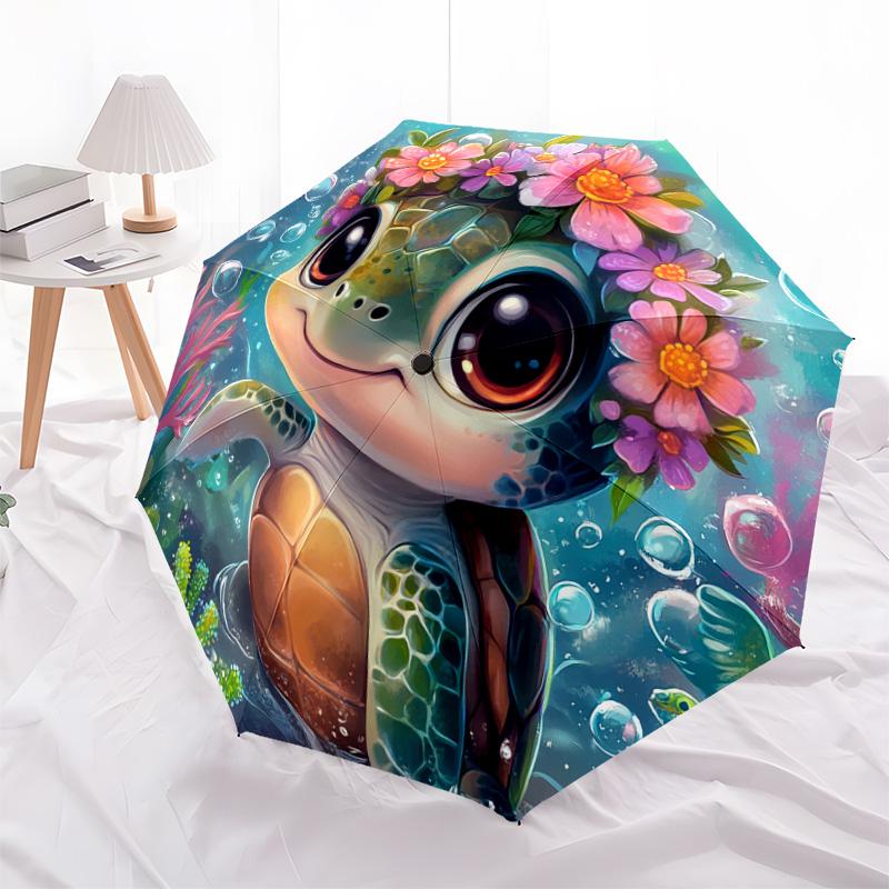 1 PC Automatic Folding Umbrella - Sea Turtle Pattern, Portable & Foldable Design with 8 Ribs, Christmas Birthday Gifts