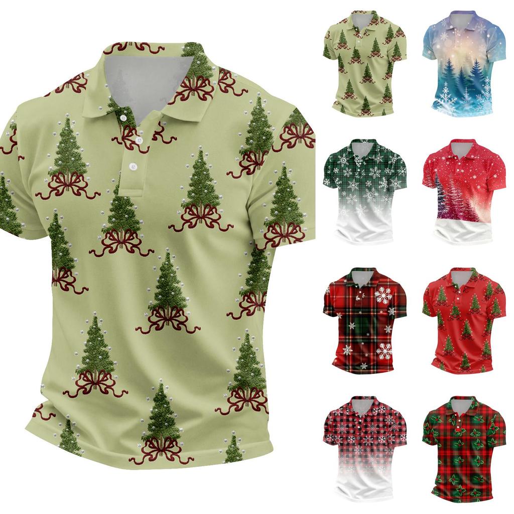Men's Casual Short Sleeve Shirt with Christmas Print and Loose Fit for Holiday