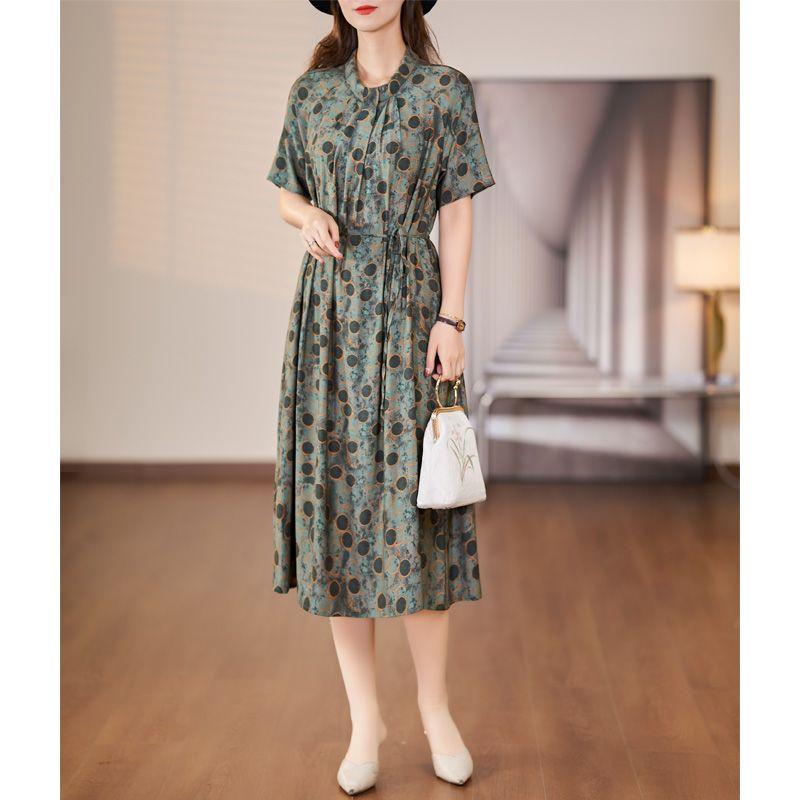 

Dioufu 2025 Лето Новое Широкое Женское Платье с Коротким Рукавом из Парчи, Платье Стройнящее Женщины# Xlq14430 Dark green M recommendation (50.00 kg-60.00 kg