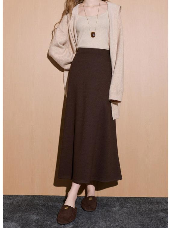 Women s 2025 Autumn/Winter Elegant Elastic Waist Long Skirt Small коричневый