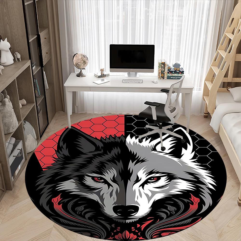 1pc Wolf Pack Office Round Area Rug, Under Office Chairs Bedroom Living Room Home Decor, Room Deco