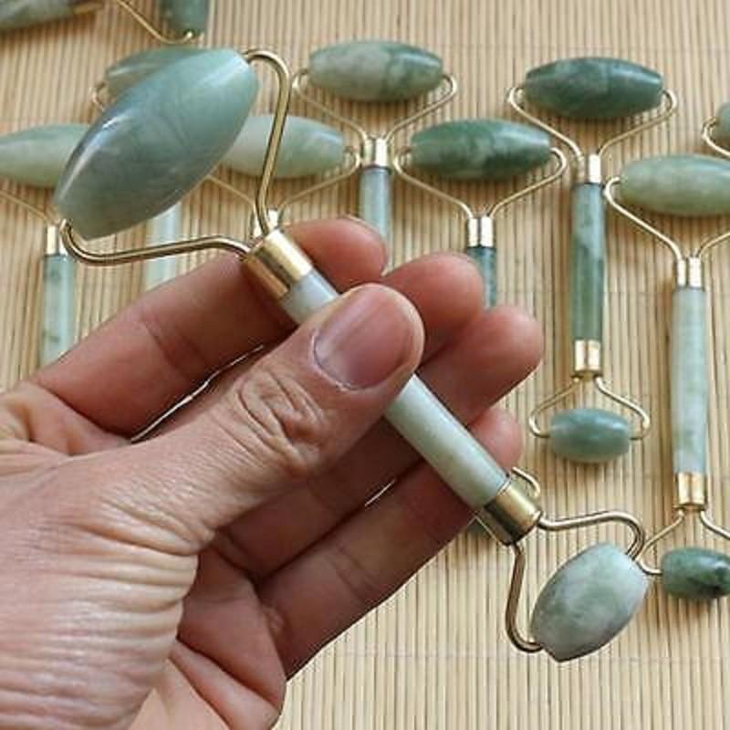 Exquisite White Flower Jade Facial Massage Roller Beauty Tool Face Massager