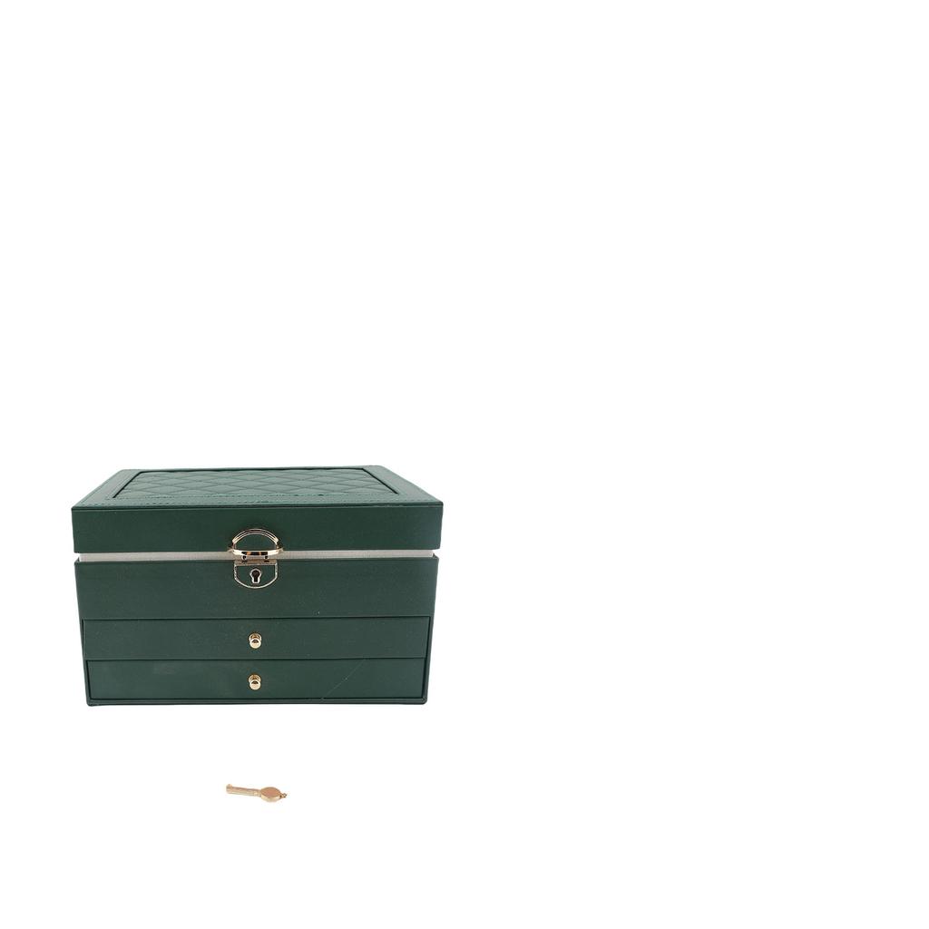Jewelry Box 3 Layers PU Leather Jewelry Storage for Ear Necklace Bracelets Lockable with Key