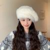 Women Autumn Winter Warm Thicken Ear Protector Hat Cold Velvet Beret Hats Sweet Cute Solid Color Plush Cap