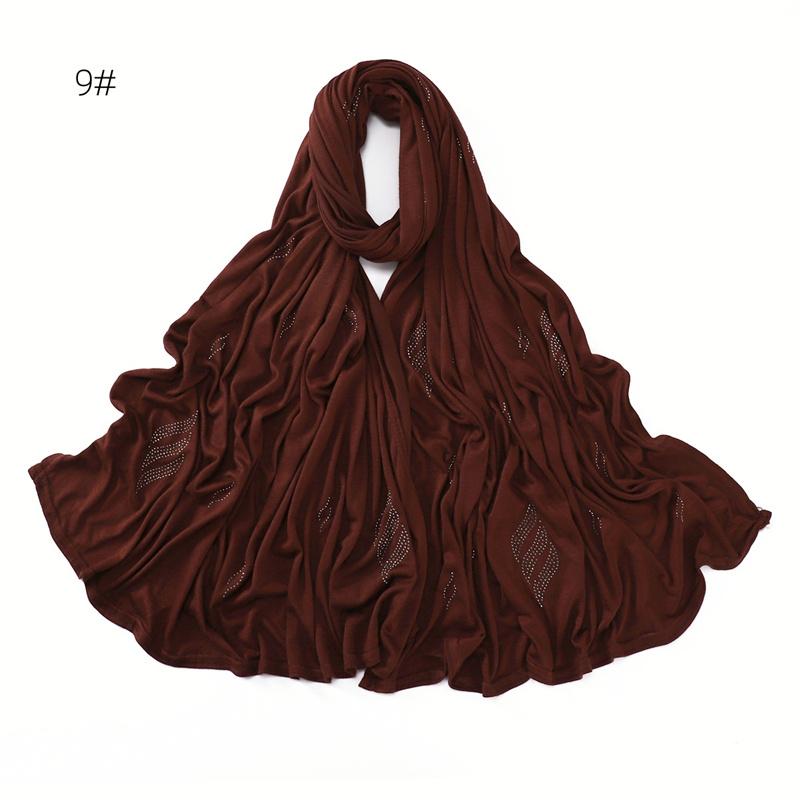 Rhinestone Floral Beads Modal Jersey Hijab Shawls Women Wrap Elastic Thick Muslim Full Cover Islam Foulards Bonnet Headband