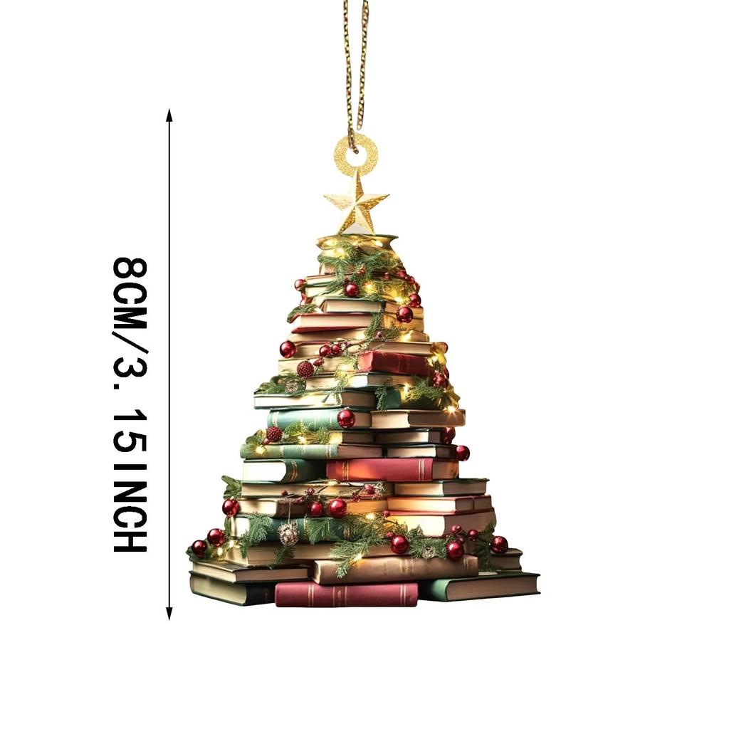 2D Acrylic Flat Printing Books Pendant Home Tree Window Hanging Decor Gift For Book Lovers Creative Book Christmas Tree Ornament