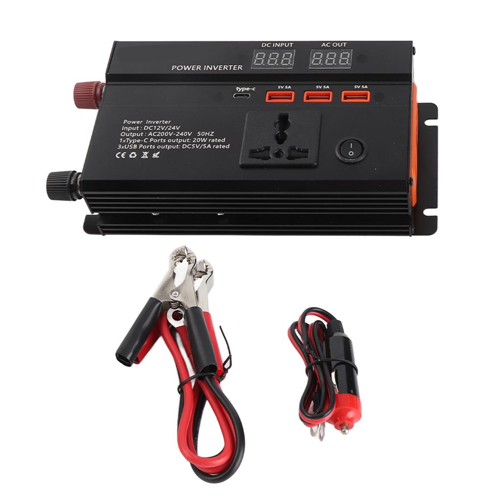 3000W 12V do 220V Przetwornica samochodowa z wyświetlaczem LCD Port USB Porty zapalniczki