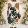 Damen Cross V-Ausschnitt Langarmkleid Aquarell Spritzer Herz Muster Unregelmäßiger Saum Kleid