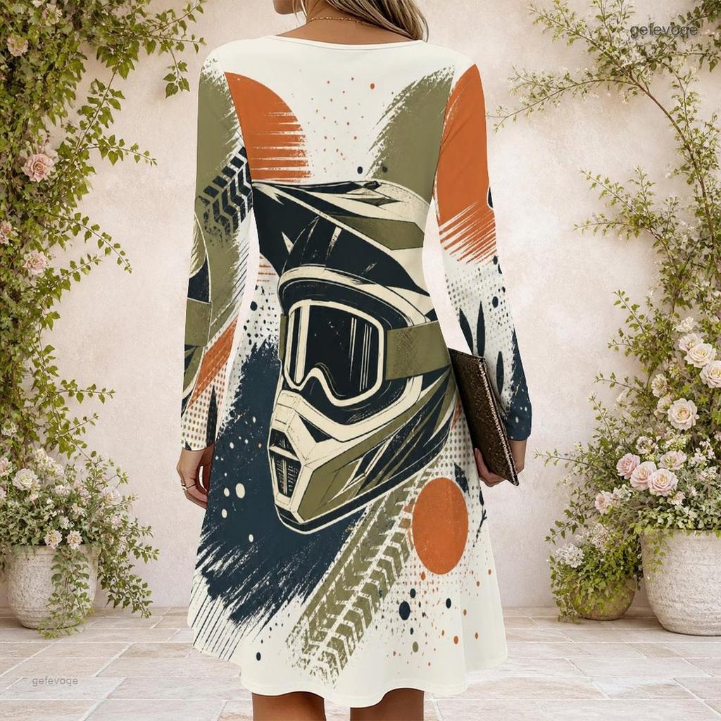 Damen Cross V-Ausschnitt Langarmkleid Aquarell Spritzer Herz Muster Unregelmäßiger Saum Kleid