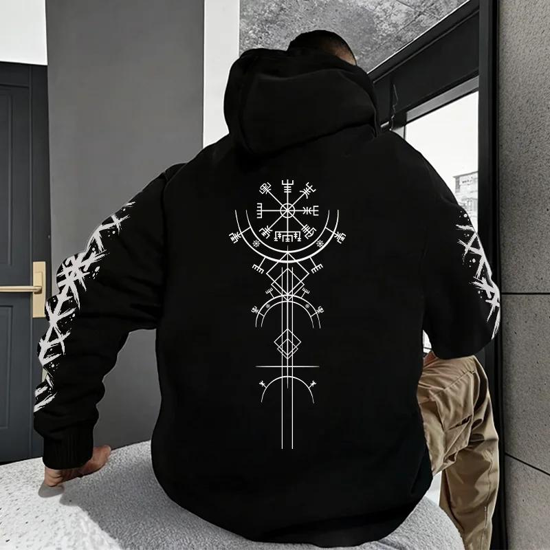 Autumn Winter Men Hoodie Viking Rune Pattern Sweatshirt Comfort Warm Casual Coat Outdoor Home High Quality Fashion