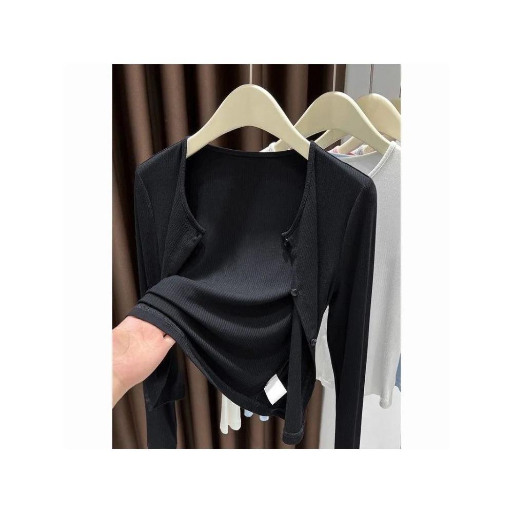 Women Grey Ribbed Thin Cardigan Shawl, Lightweight Sun Protection Air Conditioner Coat Office Summer Outerwear Cover Up