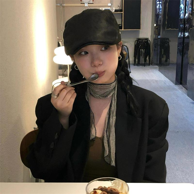 Korean Retro Striped Silk Scarf: Elegant Ribbon for a Sophisticated Look