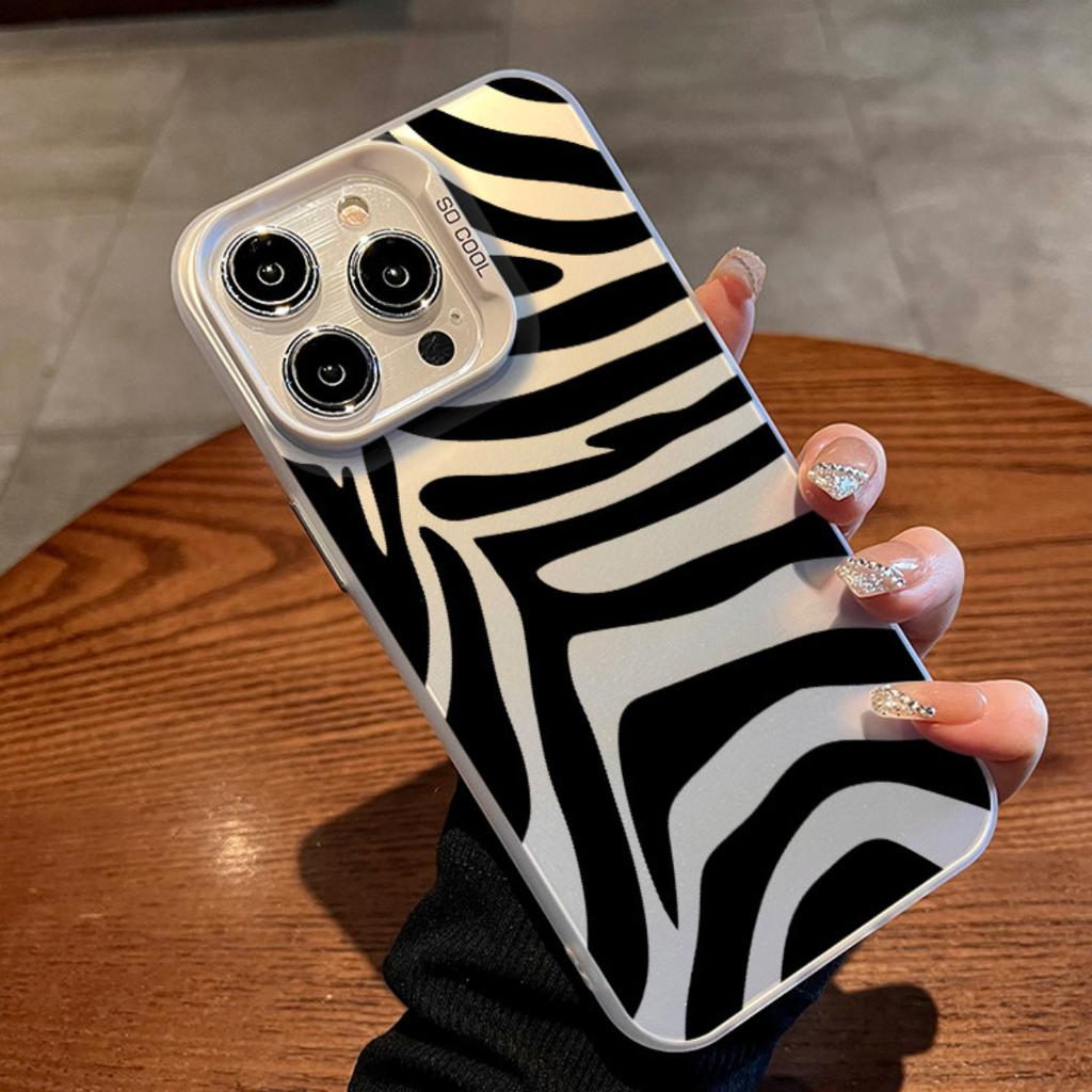 Black White Trendy Pattern Phone Case, Zebra Cow Checker Piano Print Shockproof Protective Cover for iPhone