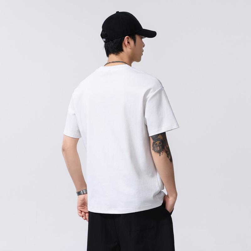 Mens Short-sleeved Summer Thin Comfortable Fit Round Neck Top Embroidered Leisure Top