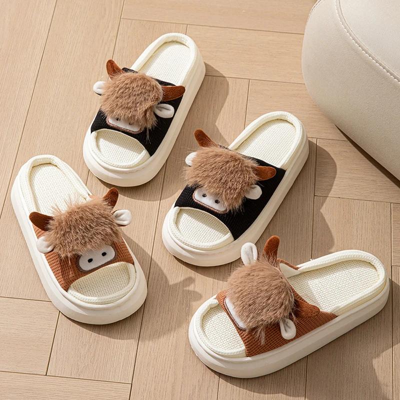 Fashion Casual Slippers for Women Home Flat Spring Summer Cow Cartoon Designer Shoes Ladies Fashion Indoor Outdoor Footwear Lightweight