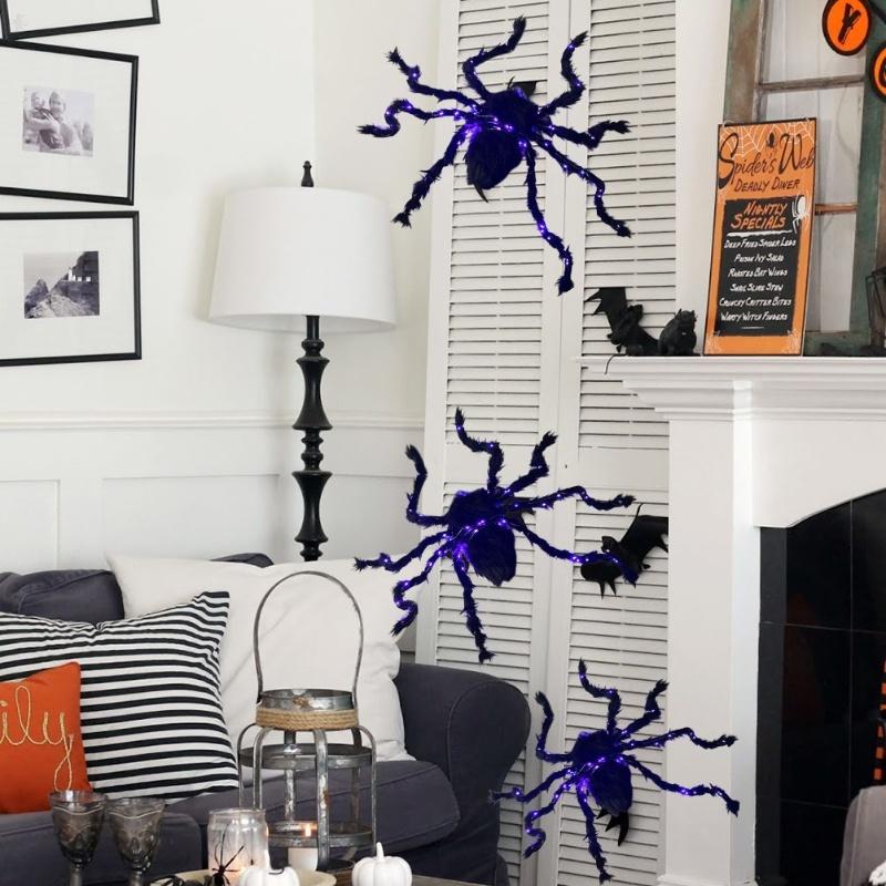 Halloween Spider Decorations Light Up Giant Spider Glowing Black Spider For Indoor Outdoor Decorations Halloween Party Yard