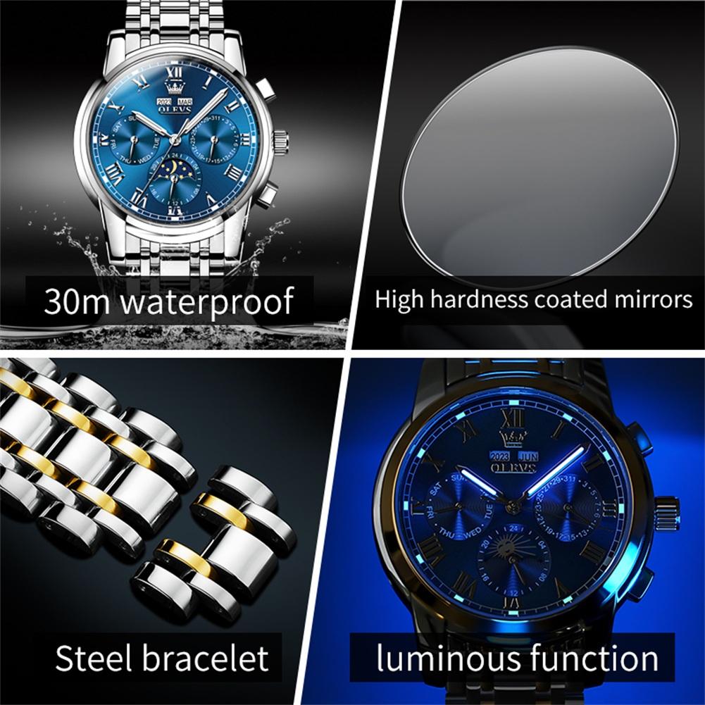 OLEVS Original Automatic Mechanical Watch for Men 24 Hour Moon Phase Waterproof Calendar Business Luxury Men's Wristwatches 6692