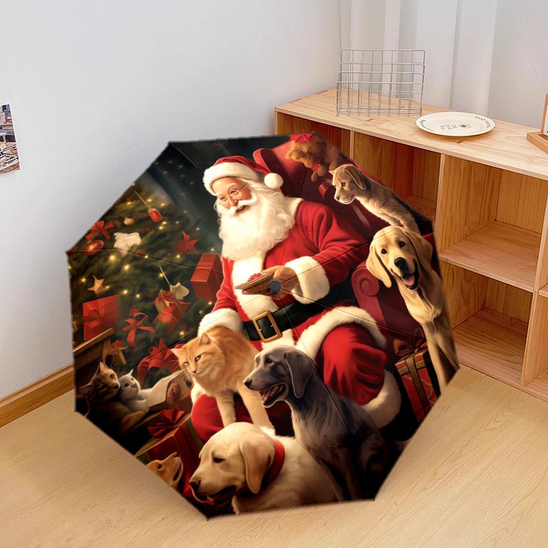 1 PC Automatic Folding Umbrella - Christmas horses, Christmas dogs Pattern, Portable & Foldable Design with 10 Ribs, Christmas Birthday Gifts
